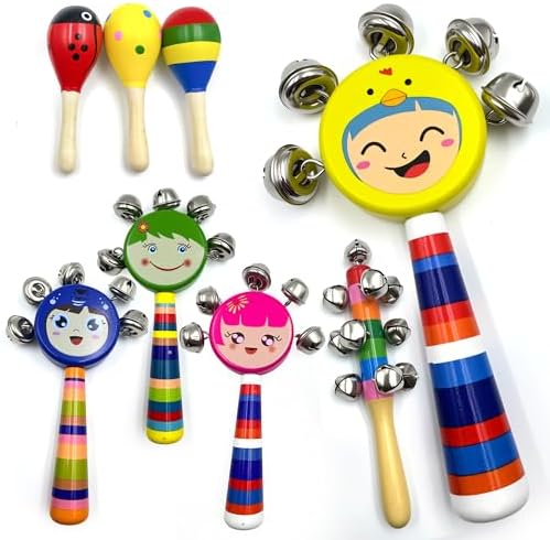 Wooden Jingle Hand Bells Set 20 Pcs Rainbow Stick Shakers Maracas Rattles for Kids Toddlers Babies Early Learning Musical Instrument Toys - Image 6
