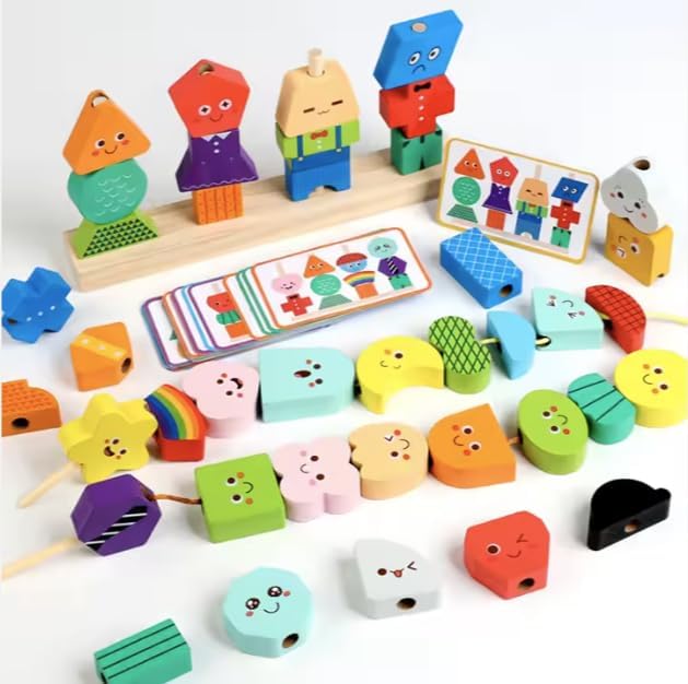 Montessori Wooden Stacking Lacing Beads Toy, STEM Sequencing Ages 3+ - Image 9