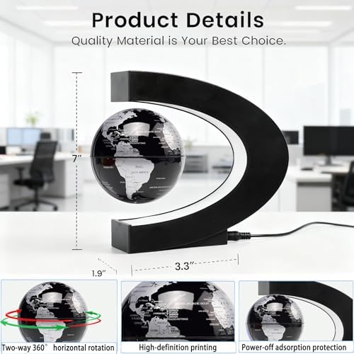 Magnetic Levitation Floating Rotating World Globe with LED Light - C Shape Anti Gravity Levitating Globe for Desk Office Decor, STEM Educational Map, Unique Tech Gift for Men Kids Boss, 3.5 Inches - Image 6