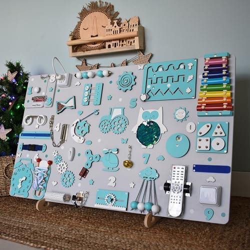 Fidget busy board for toddler, baby sensory toy, gift for 1 2 3 year boy, personalised activity boards, Montessori busy board - Image 2
