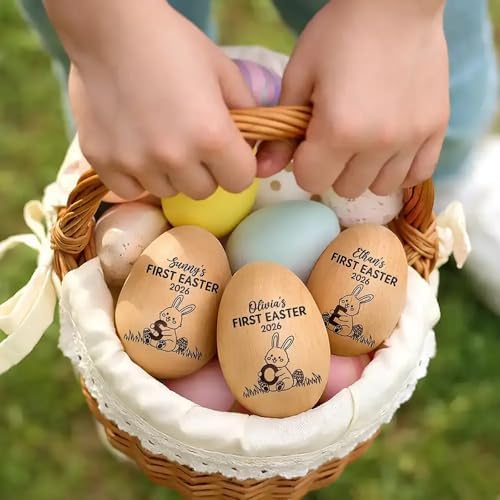 Personalized First Easter Musical Easter Egg Shaker for Babies, Bunny Laser Engraved Engraved Wooden Egg Shakers, Easter Basket Stuffer - Image 6