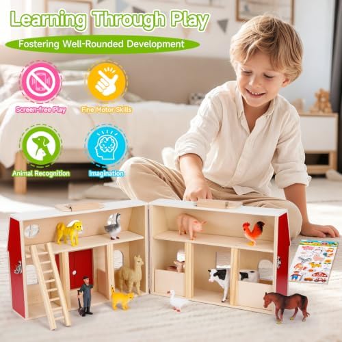 Wooden Barn Toy Set with Farm Animals, Sticker - Image 2
