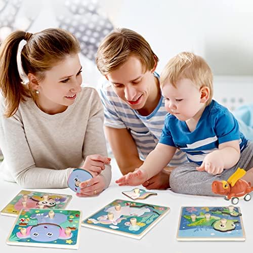 Chunky Wooden Puzzles for Toddlers 1-3: 4 PCS Animals Peg Puzzles Toys - Image 2