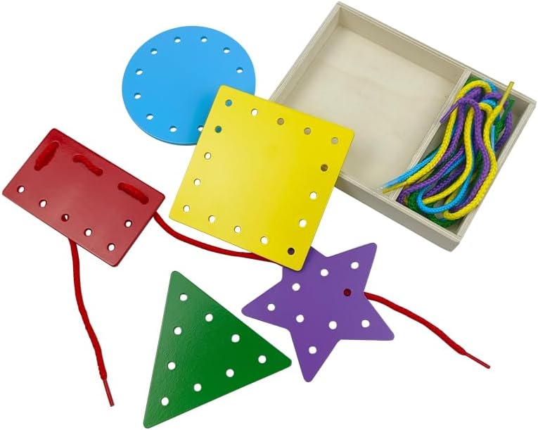 5 Pcs Double-Sided Shape Panels Wooden Threading Toy Lacing Cards for Toddlers, Lacing Shapes, Educational and Learning Montessori Activity for Kids (Triangle) - Image 6