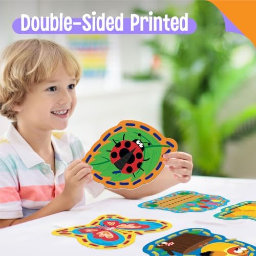 Kids Lacing Cards, 9 PCS Double-sided Garden-themed S Cards with 9 Laces - Image 7