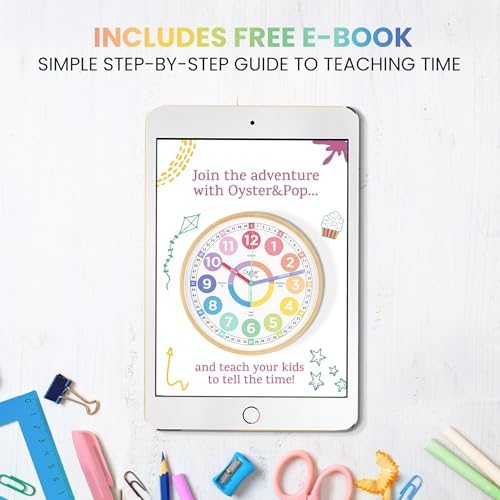 Oyster&Pop Large Pastel Kids Wall Clock - Silent 14" Analog Learning Clock - Image 6