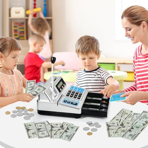 Calculator Cash Register - 103 Pcs Toy Cash Register, Store Set with Microphone, Credit Card and Banking for Kids, Toddler Math Learning Toys, Preschool Gifts for 3, 4, 5, 6, 7, 8+ Years Old Boy Girl - Image 6