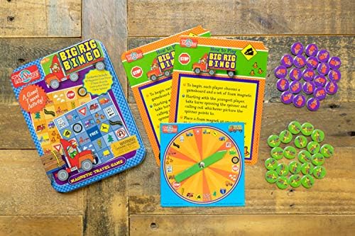 TS Shure by Bendon Big Rig Trucks Bingo Games Mini Magnetic Activity Tin with Spinner and Foam Magnet Sheet 50523 - Image 5