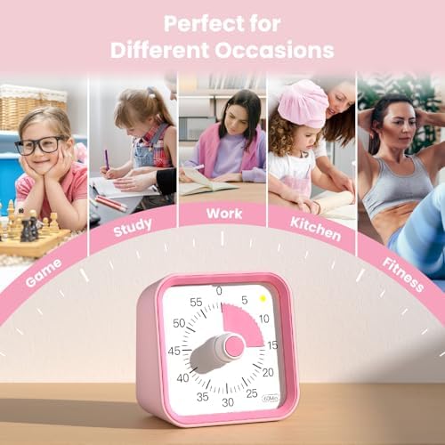 Visual Timer for Kids, Cute Timer with Pause Function, Pink - Image 6
