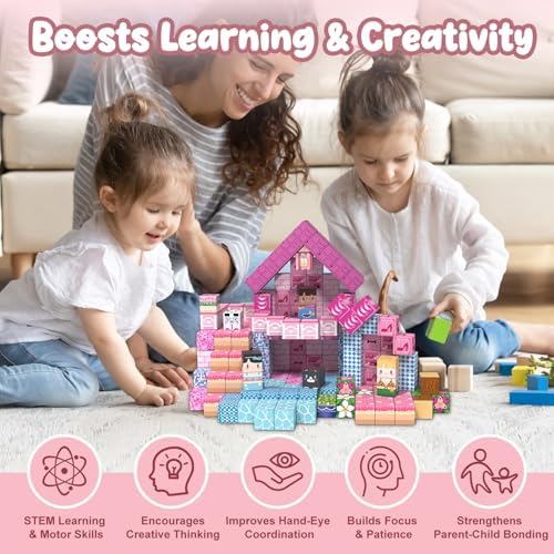 ADAH 216PCS Magnetic Building Blocks for Girls, Pink Princess STEM Toys for Ages 4-8, Creative Educational Building Toys for 3-6 Year Olds, Magic Blocks for Kids - Image 7