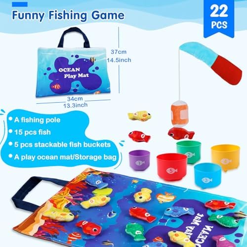 All in 1 Cloth Fishing Game with Stacking Cups, Learn Count and Sort Colors - Image 7