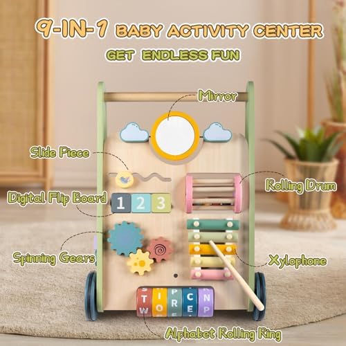 LOL-FUN Wooden Baby Walker with Wheels, Push Toy for Boys Girls 12 Months - Image 2