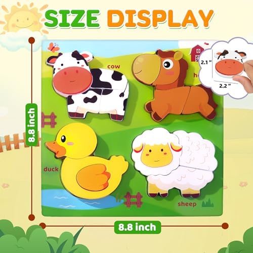 Farm Animal Wooden Puzzle for Toddlers 1-3, Sensory Montessori Toy Classroom Preschool Learning Activities Educational Toy Valentine Gift for Girl 3-5, Boy 2 3 4 5 Year Old Baby Easter Basket Stuffer - Image 2