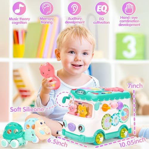 AmiDear Baby Gift for 1-2 Year Old Girl, 10-in-1 Montessori Toys Bus for Baby 6-12-18 Months+, First Christmas and Birthday Gifts, Blue Educational Musical Sensory Learning Toddler Toys Age 1-2 - Image 7