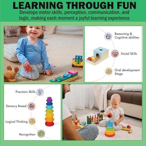 Montessori Toys for Babies 7-12 Months - 6-in-1 Baby Learning Set w/Object Permanence Box, Color Book, Milestone Blocks & More - Educational Toys for Fine Motor & Cognitive Development - Image 6