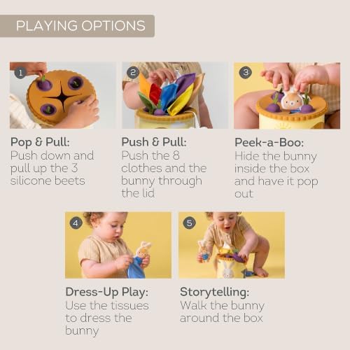 Taf Toys Baby Tissue Box Sensory Toy - Montessori Toys for Babies 6-12 Months Must Haves, Pulling Scarf & Beet Pop-It Toy, Infant Fine Motor Skills, 6 7 8 9 10 Month Old Boy Girl Birthday Gift - Image 2
