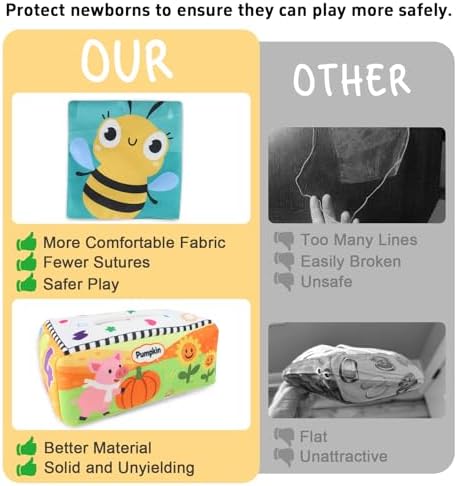 KUANGO Baby Tissue Box Toys 6 to 12 Months, Soft Crinkle Stuffed Montessori Toys for 6 7 8 9 10 Month Old Infant Sensory Newborn Toys Baby Boys Girls Gifts - Image 2
