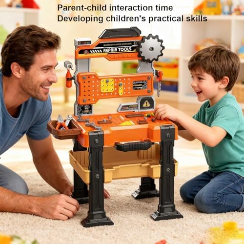 Kids Tool Bench for Toddler Pretend Play Workbench Mechanic Set with Realistic Tools and Electric Drill Spark Creativity and Boost Social Skills - Image 7