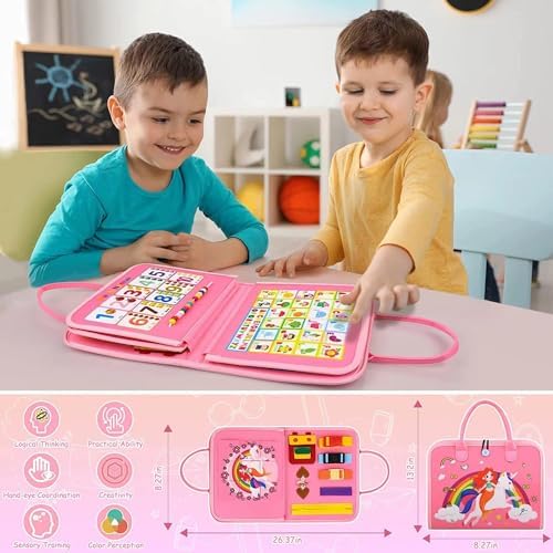 Montessori Busy Board Sensory Toddler Activity Book (Pink) - Image 6