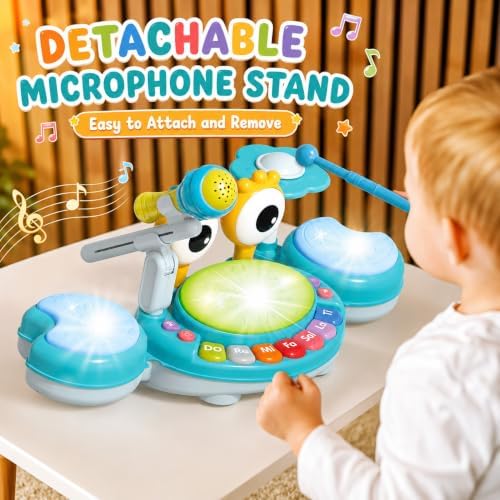 Kids Drum Set for Toddlers 1-3, Baby Drum Set Musical Toys with Light Up Microphone & 2 Sticks, Musical Instruments Montessori Learning Toys for 1 Year Old, Birthday Gift for Boys Girls - Image 2
