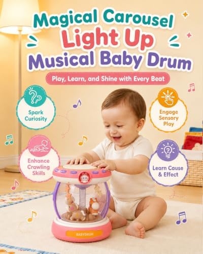 Baby Musical Drum Toy with Carousel and Microphone, 18-36 Months - Image 2