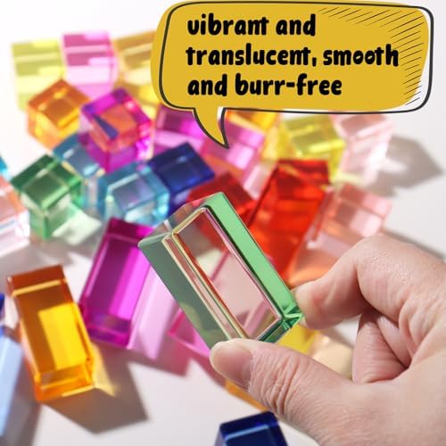 Dinhon 30 Pcs 10 Colors Long Acrylic Bricks - 2.5x2.5x5CM Rainbow Gem Rectangular Cubes, Sensory Stacking Toy for Boys and Girls, Bulk Creative Play Birthday Gift for preschoolers - Image 7