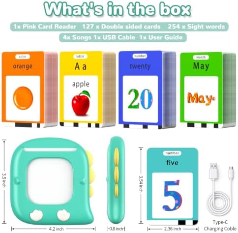 Kidzdo 254 Words Talking Flash Cards, Birthday Gifts for 3 4 5 6 Years Old Boys and Girls, Language Learning Toys, Green - Image 7