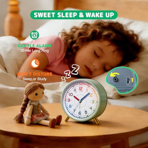 Kids Alarm Clock, Silent Non-Ticking, Analog Learning Clock for School Beginners, Stylish Round Metal Clock, Battery Operated, Loud Ringing Kids Back to School Gifts - Image 6