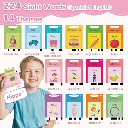 Alotwan Spanish Talking Flash Cards, Bilingual Español & English (Pink) - Image 2
