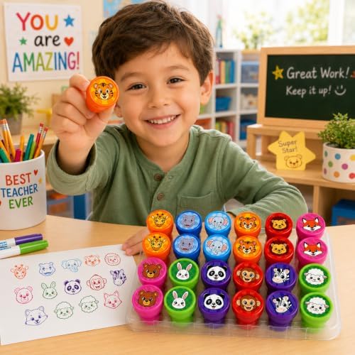 Cinrobiye 24 Pcs Animal Stampers for Kids, Pre-Inked Safari Zoo Party Favor Set, Animal Theme Birthday Party Supplies, Classroom Rewards, Goody Bags, Piñata Fillers - Image 7