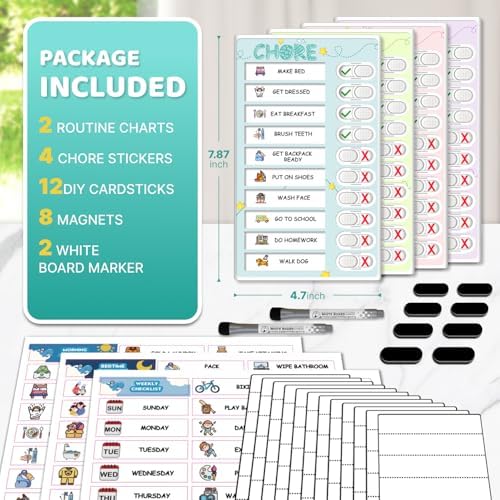 Dry Erase 4 in 1 Chore Chart for Multiple Kids - Magnetic Routine Chart with Slider Cute Chore Stickers, Visual Schedule for Kid with Autism to Do List Checklist for Kids - Image 7
