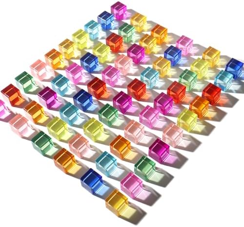 Dinhon 60 Pcs Acrylic Blocks - 10 Colors Rainbow Gem Blocks, 2.5x2.5cm Crystal Cubes Stacking Rainbow Toy for 1-5 Years Old, Light Table Blocks Birthday Gift - Image 2