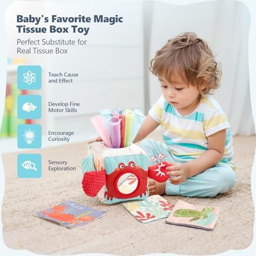 Youuys Baby Tissue Box Toy for Babies 6-12 Months - Montessori Toys Baby Tissue Box Sensory Toys for 1 Year Old - Boy Girl Gifts for Babies 6 12 18 Months Old (Ocean) - Image 2