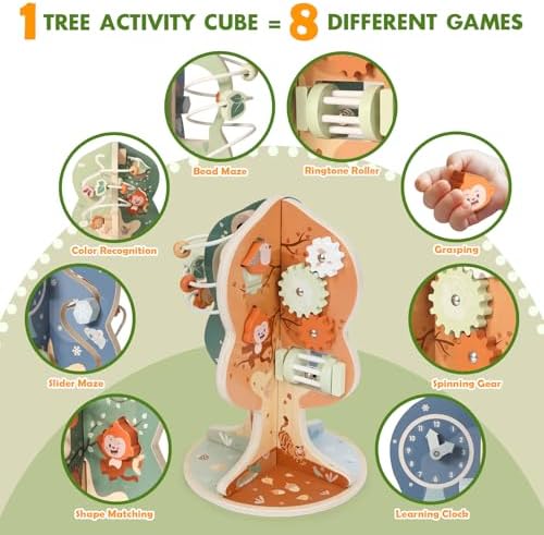 8-in-1 Wooden Activity Cube - Montessori Toys for 1+ Year Old Boys & Girls - Image 2