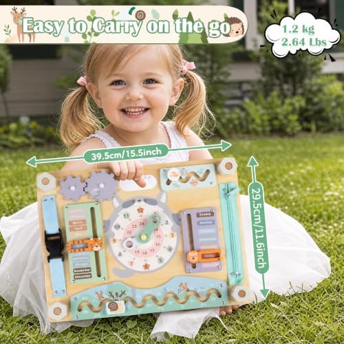 Montessori Wooden Busy Board for Toddlers, Animals & Calendar - Image 2