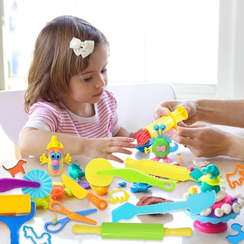 LCY WEDSHI Dough Tool Set, 47 Pcs Dough Tools Sets for Kids Ages 4-8, Dough Accessories Includes Animal Molds, Cutters Roller, Rolling Pins, Safety Scissors, Plastic Knife - Image 6