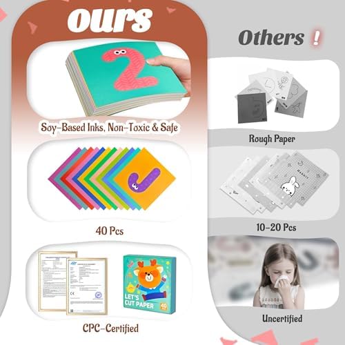 Safety Scissors for Kids Ages 2-4 with 40 Colored Cardstock Paper Templates, Safety Scissors for Kids Ages 2-4, Toddler Scissor Skills Activity Book, Toddler Scissor Skills, Colored Cardstock Paper - Image 6