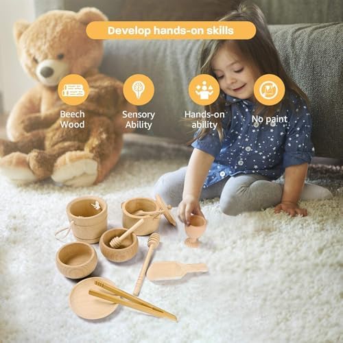 Montessori Sensory Bin Toys for Toddlers, 11pcs Wooden Toys - Image 2