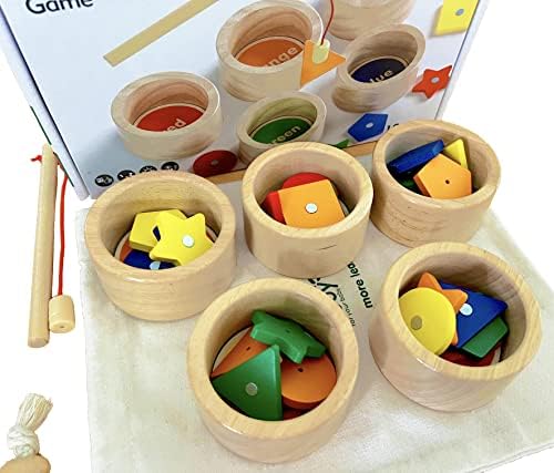 Dailyfunn Montessori Toy Wooden Sorting Cup&Fishing Game 2-in-1 Colors Shapes Sorting Matching Learning Toys for Toddlers 1-3 Year Old - Image 7