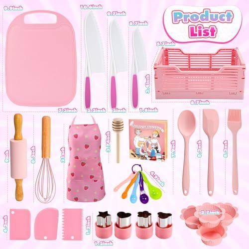 Kids Baking Cooking Set Real & Toddler Kid Apron, Kids Knife Set for Real Cooking & Basket,Food-Grade Material,Montessori Toddler Kitchen Tools, Christmas Birthday Gift for 3-10 Year Old Girls Boys - Image 7