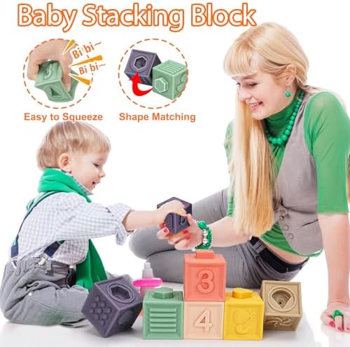 Qirptey Montessori Baby Toy,Stacking Cups Blocks Sensory Bin Teething Toys - Image 2