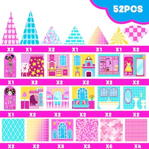Magnetic Tiles 52PCS Magnetic Building Blocks for Kids Ages 3-5 4-8, STEM Montessori Preschool Classroom Must Haves, Toddler Sensory Educational Toys for Boys Girls, Christmas Birthday Gift(Pink) - Image 7