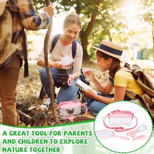 Halloscume 6 Sets Bug Catcher for Kids Students Insect Catching Kit Collector Bug Box with House, Butterfly Net, Tweezer, Cage Habitats Container Collection Explorer Gift (Pink,Green) - Image 6