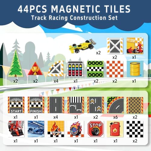 Magnetic Tiles Magnetic Building Blocks for Kids Ages 3-5 4-8, STEM Montessori Preschool Classroom Must Haves, Toddler Sensory Educational Toys for Boys Girls, Christmas Birthday Gift (Racing Car) - Image 7