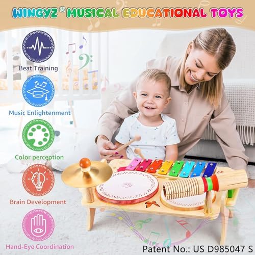 WINGYZ Kids Drum Set, 7-in-1 Wooden Music Instruments for Toddlers FSC Safe - Image 2