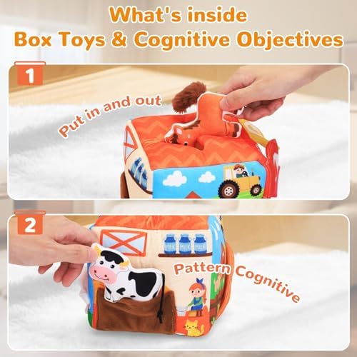 Baby Tissue Box Toy Farm Crink Plush,Whats Inside Box Montessori Toys with Rattle,Crinkle,Mirror for Babies 6 9 12 18 Months Early Developmental Infant Sensory Learning Toys Newborn Gifts - Image 2