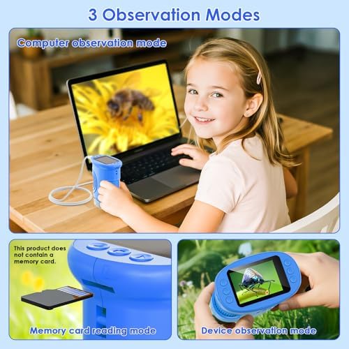 Temodu Kids Microscope 2.0" Screen 1000X Digital Microscope for Kids, Mini Pocket Handheld Microscopes for Children Birthday Festival Gift, Science Education Fun Toys for Boys Girls Ages 4-12 (Blue) - Image 7