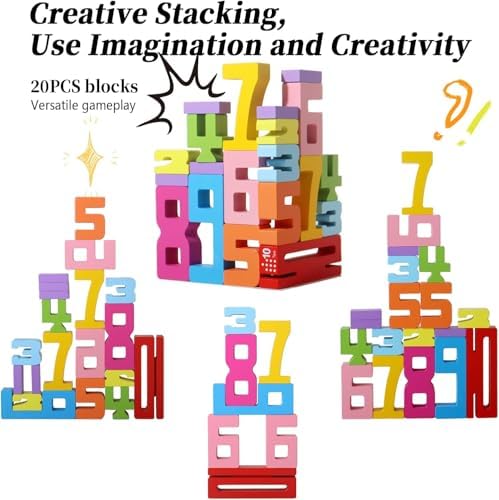 20PCS Wooden Number Building Blocks, Montessori Toys Math Learning Toys for Kids Digital Educational Counting Toys Learning Toys for Parent-Kids Interaction Social Skills Creative Games for Ages 3+ - Image 6