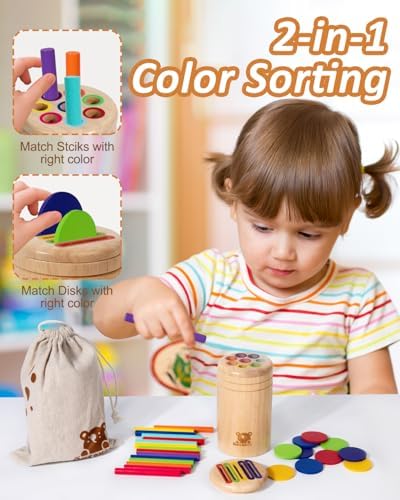 Wooden Learning Color Sorting Toys for Toddlers Sensory Sorting Coin Box Toys for Toddlers 1-3 Fine Motor Skills and Matching Games for Toddler Learning Toys - Image 2