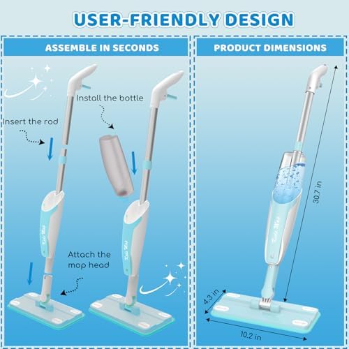 30in Kids Spray Mop, Toddler Cleaning Toy Mop, Blue - Image 2